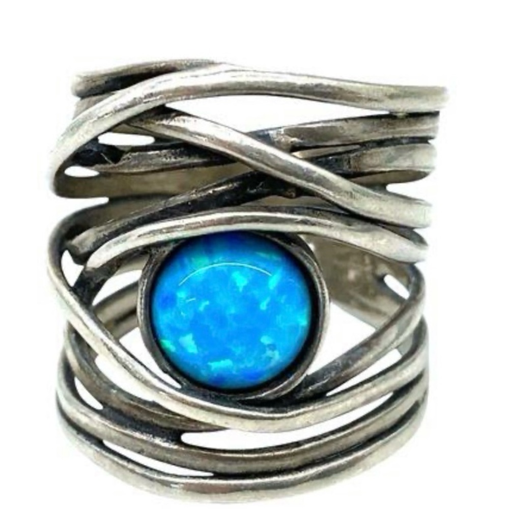 Sterling Silver Ring with Blue Opal